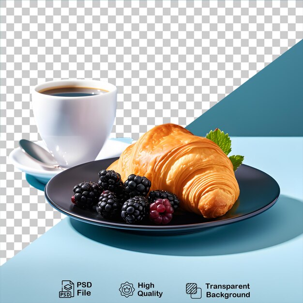 PSD croissant met koffiebeker geïsoleerd op doorzichtige achtergrond png-bestand opnemen