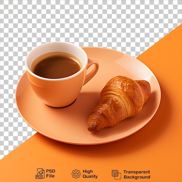PSD croissant met koffiebeker geïsoleerd op doorzichtige achtergrond png-bestand opnemen