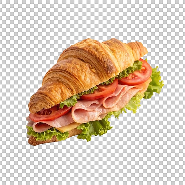 Croissant-sandwich met verse sla, tomaten en ham