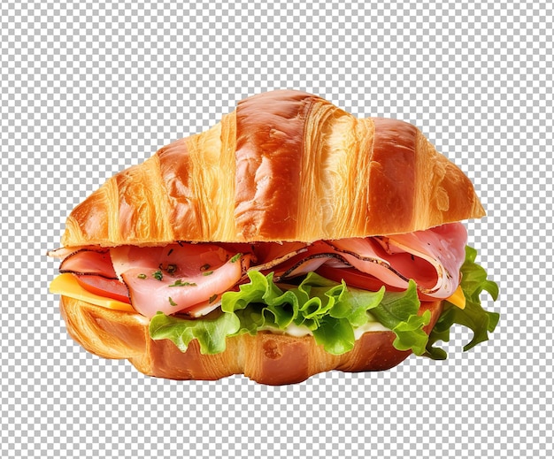 PSD croissant sandwich with cheese lettuce and tomato isolated on white background
