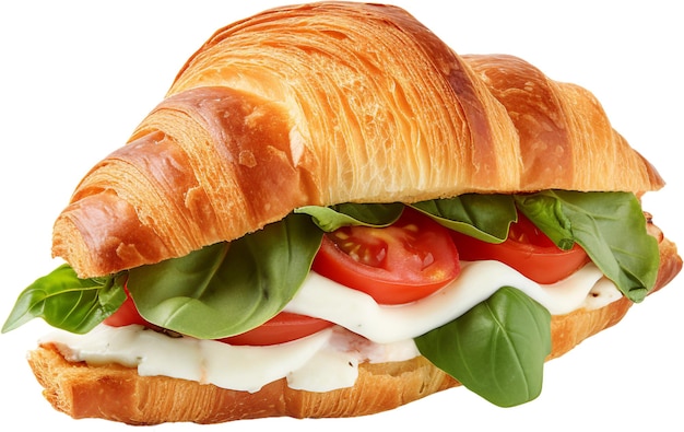 Croissant sandwich with mozzarella cheese tomatoes and basil