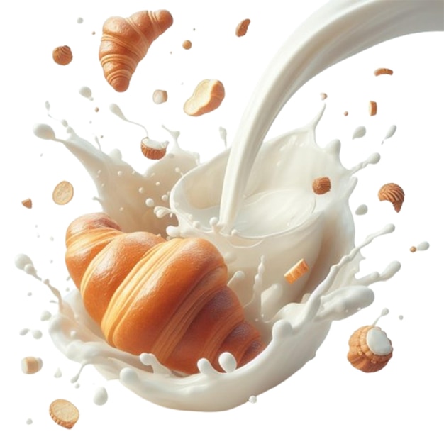 PSD croissant splash with milk psd