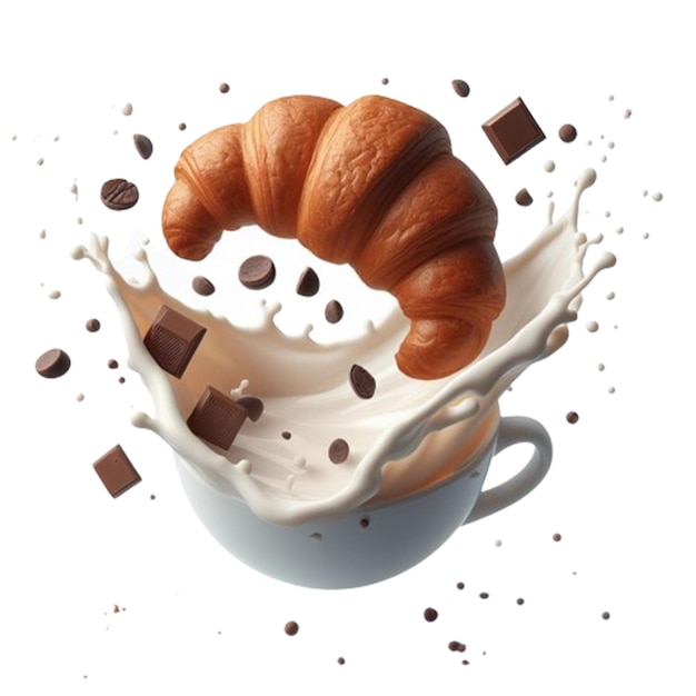 Croissant splash with milk psd