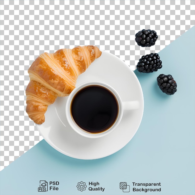 Croissant con tazza di caffè e mirtillo isolato su uno sfondo trasparente includono file png