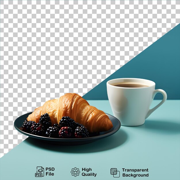 Croissant con tazza di caffè e mirtillo isolato su uno sfondo trasparente includono file png