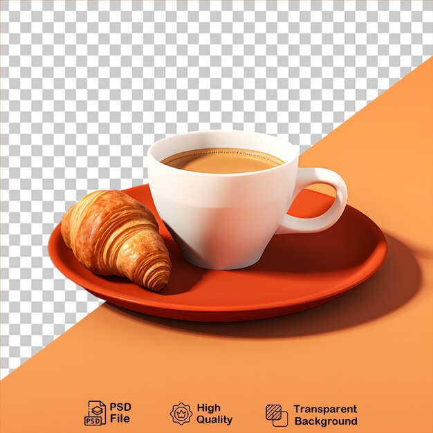 PSD croissant con tazza di caffè isolato su sfondo trasparente include file png