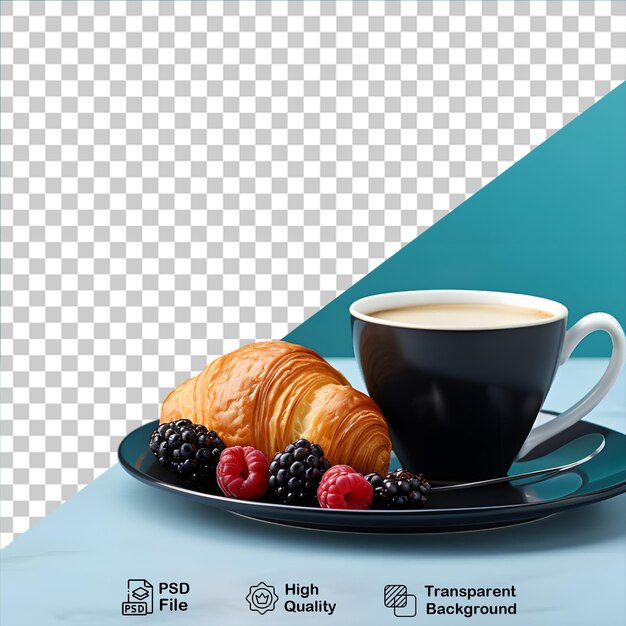 PSD croissant con tazza di caffè isolato su sfondo trasparente include file png