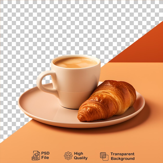 PSD croissant con tazza di caffè isolato su sfondo trasparente include file png
