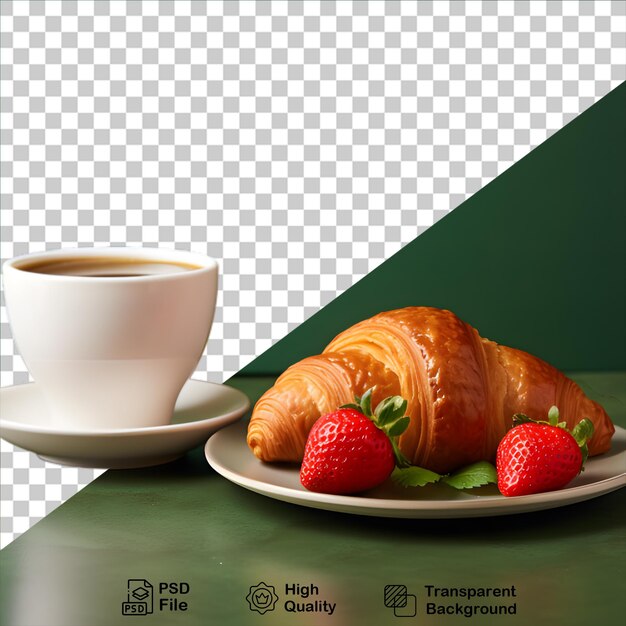 Croissant con tazza di caffè isolato su sfondo trasparente include file png