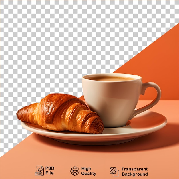 PSD croissant con tazza di caffè isolato su sfondo trasparente include file png