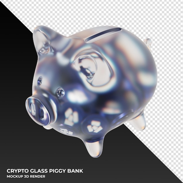 PSD cronos cro glass piggy bank with crypto coins 3d illustration