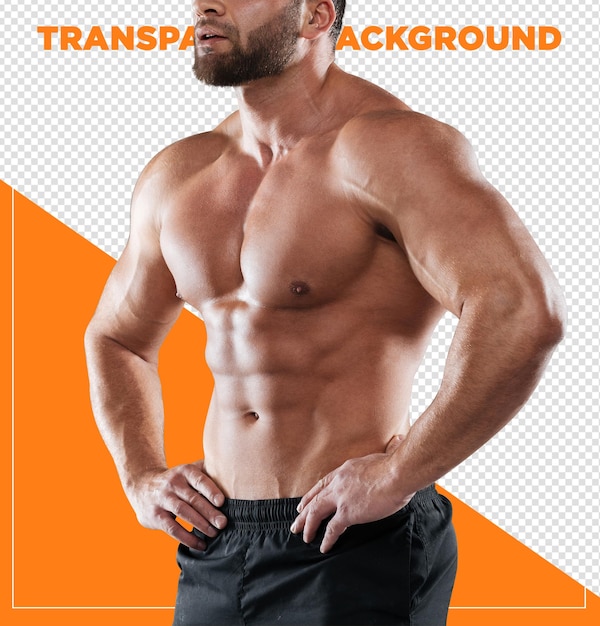 PSD cropped imagem uscular strong shirtless male bodybuilder