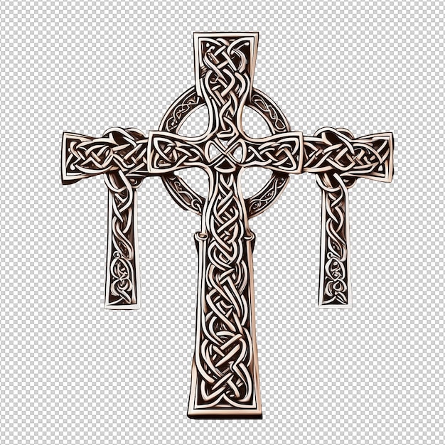 PSD a cross adorned with intricate celtic knotwork on isolated transparent background