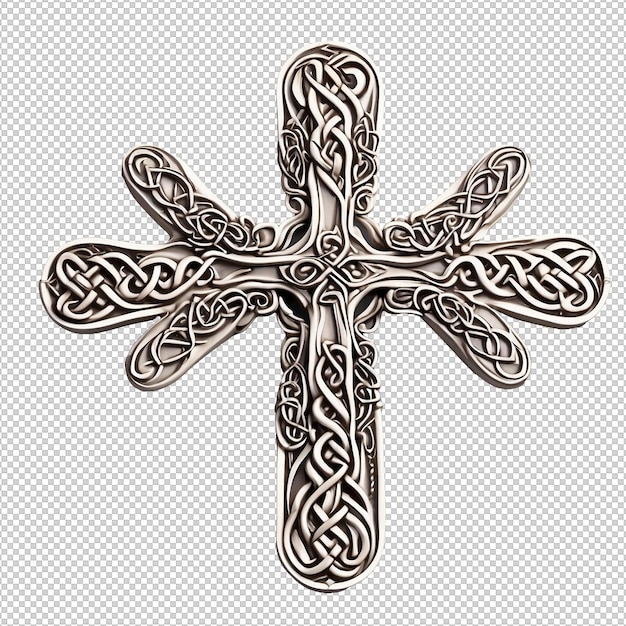 PSD a cross adorned with intricate celtic knotwork on isolated transparent background
