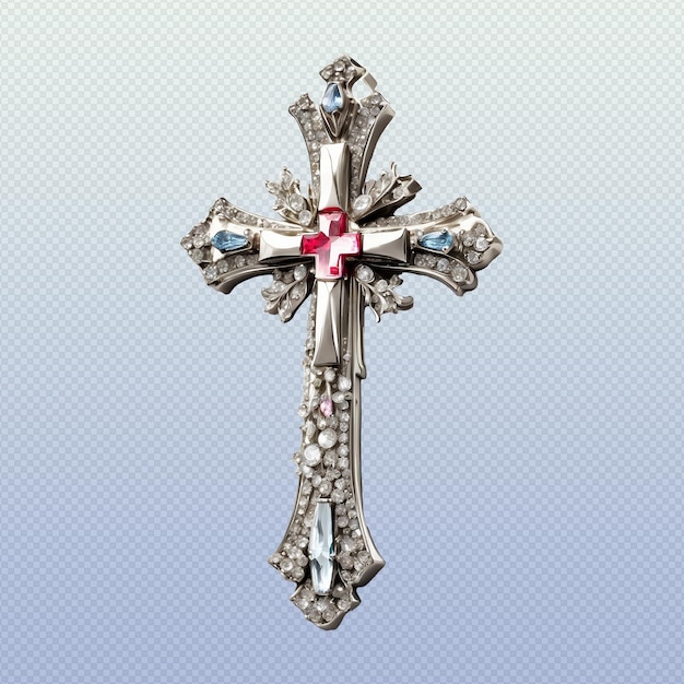 PSD a cross adorned with sparkling crystals on isolated transparent background