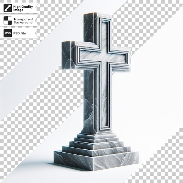 PSD a cross made of marble sits on a marble pedestal