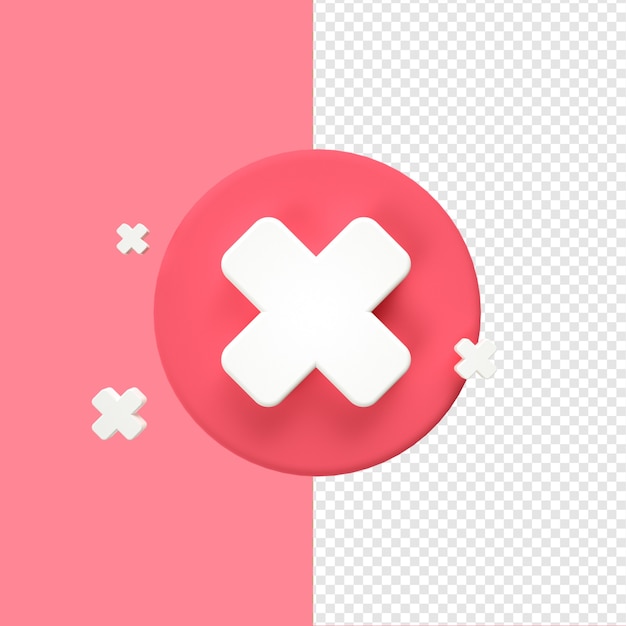 Cross mark sign icon rendering 3d