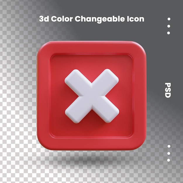 PSD icona del segno di croce segno non approvato icona 3d del segno
