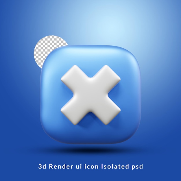 Cross mark ui icon 3d render icon isolated