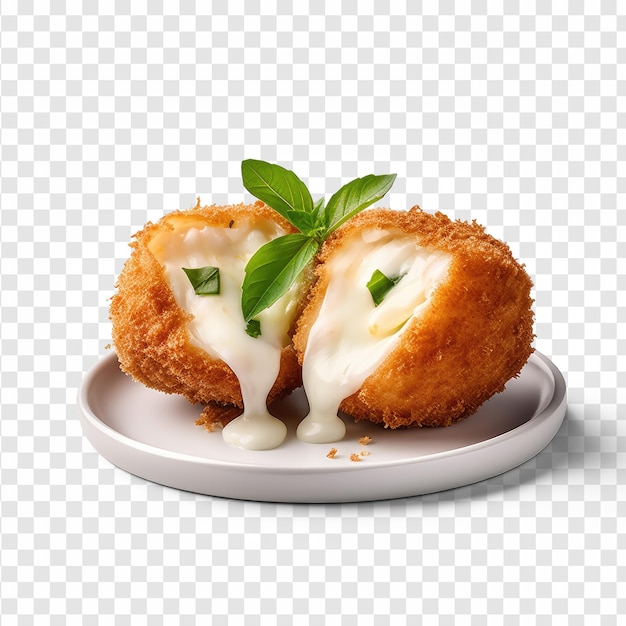 PSD cross section of a croquette with cheese flowing out on transparency background psd