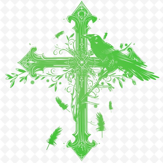 PSD cross with green leaves on the top