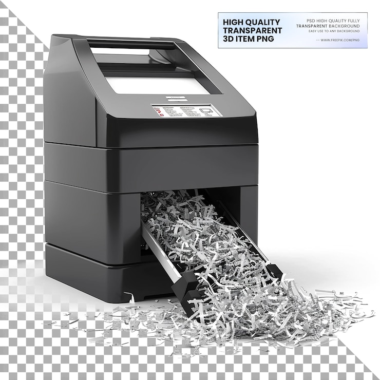 PSD crosscut paper shredder with large bin on transparent background
