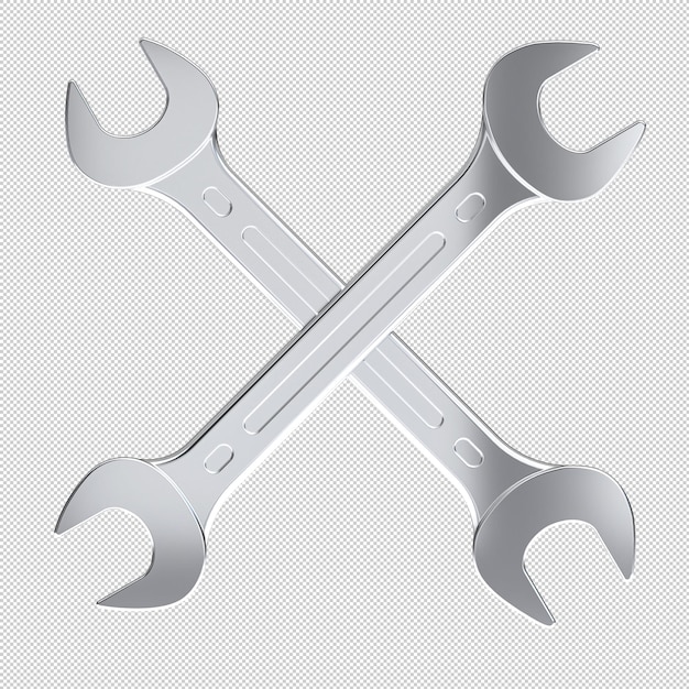 crossed silver wrenches on transparent background