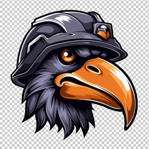 PSD crow head mascot wearing a combat helmet