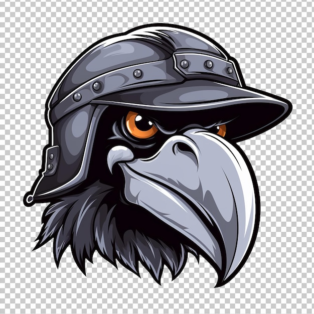 Crow head mascot wearing a combat helmet