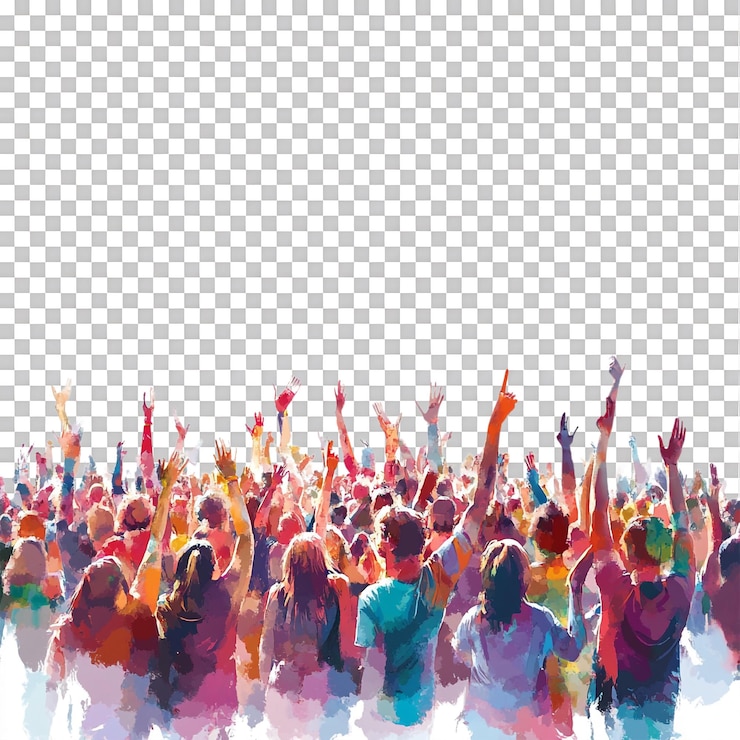 PSD crowd celebrating glastonbury festival against transparent background