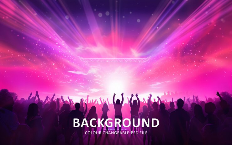 大きな音楽フェスティバルのコンサートを楽しんでいる群衆