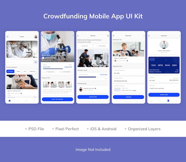 Kit per l'interfaccia utente dell'app mobile di crowdfunding