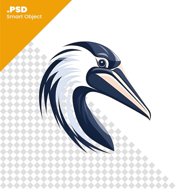 PSD crowned stork head vector illustration on a white background psd template