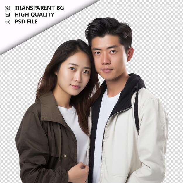 PSD cruel asian couple ultra realistic style white background