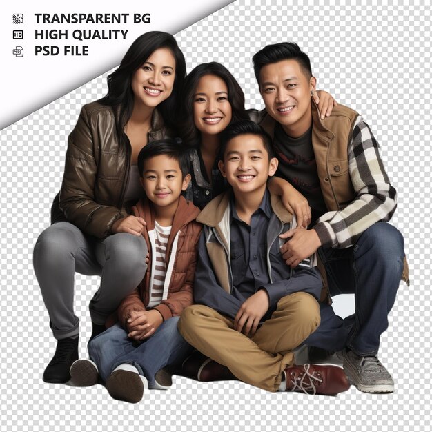 PSD cruel asian family ultra realistic style white background