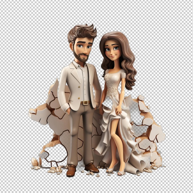 PSD cruel european couple 3d cartoon stijl doorzichtige achtergrond i