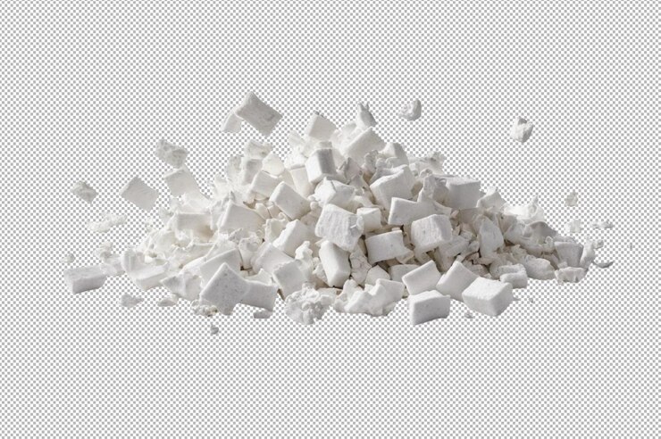 PSD crumbled styrofoam pieces flying freely