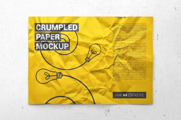 Crumpled a4 paper, poster, flyer mockup