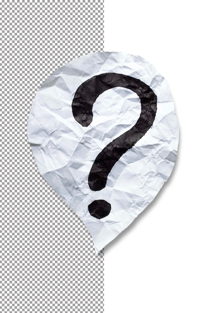 crumpled piece of paper with a drawn question mark isolated on a transparent background