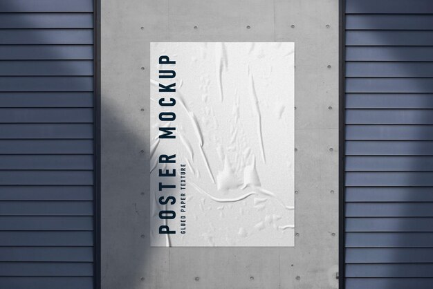 Crumpled poster mockup on the wall with shadow overlay