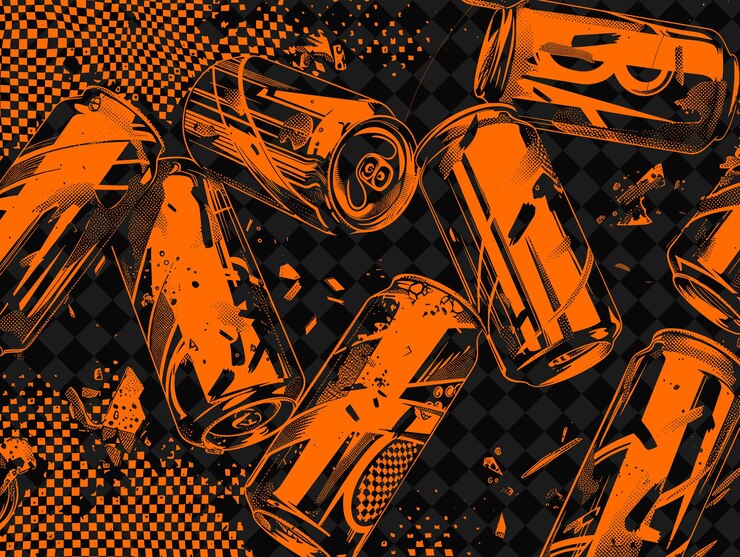 PSD crushed beer cans with dented metal textures and sports equi creative texture background designs