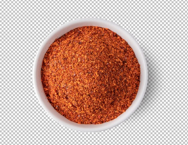 PSD crushed red chili pepper in white bowl on alpha layer