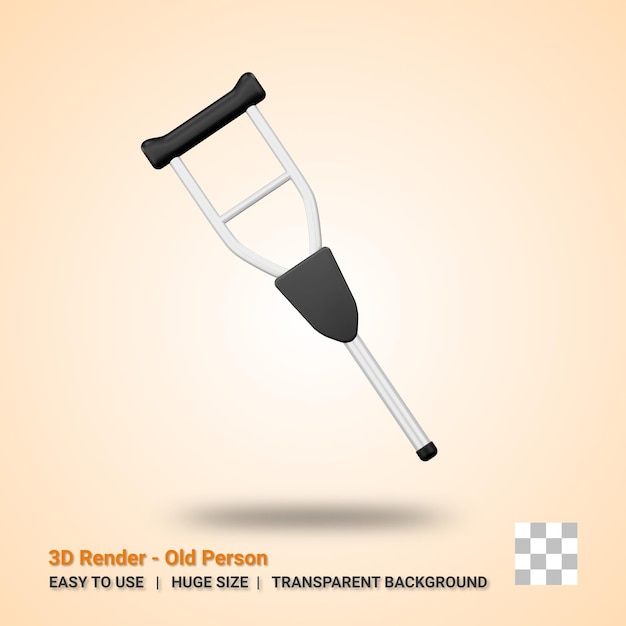 PSD crutch 3d icon illustration with transparent background