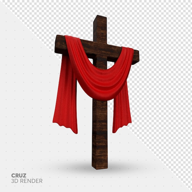 PSD cruze com um pano vermelho que diz cruz 3d render (крестный путь)