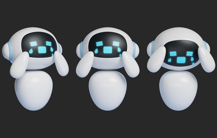 PSD crying ai robot character 3d graphics