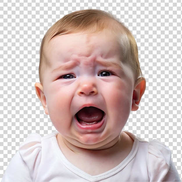 PSD crying baby girl screaming isolated on transparent background