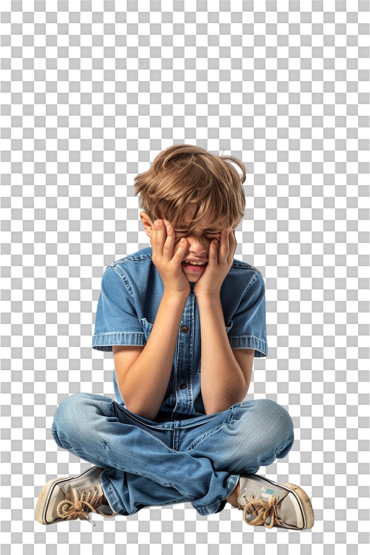 PSD crying kid boy isolated on transparent background