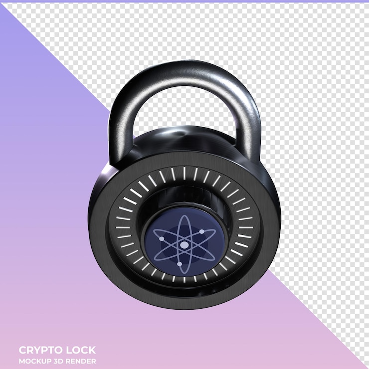 PSD crypto lock cosmos atom 3d icon