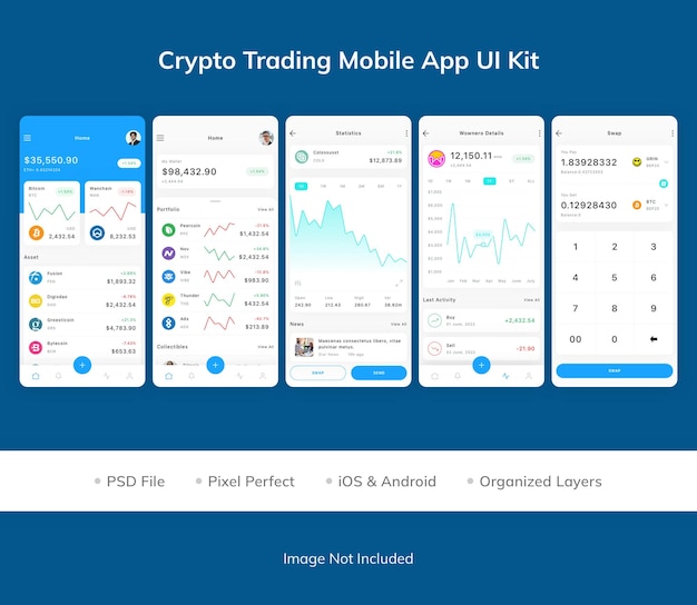 Kit dell'interfaccia utente dell'app mobile per il trading di criptovalute