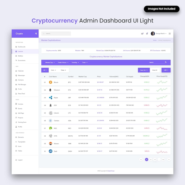 Cryptocurrency admin dashboard ui light